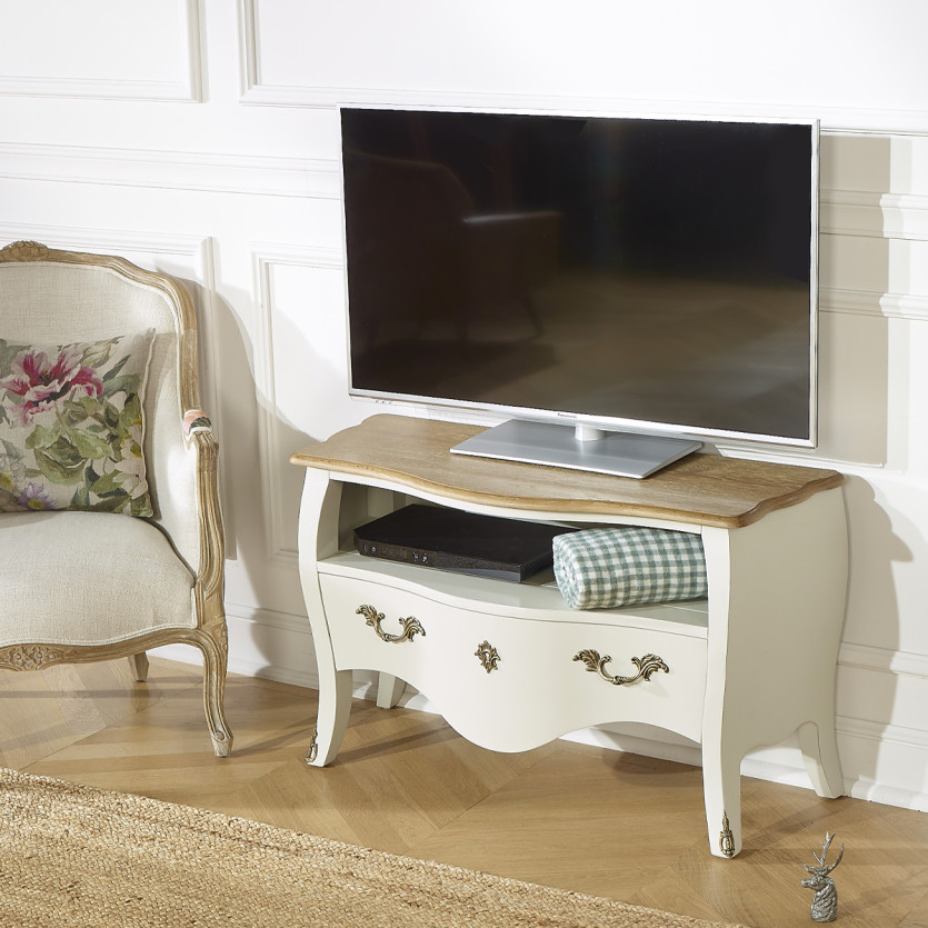 AQUITAINE – Meuble TV 100 cm style shabby chic, 1 tiroir, 1 niche, bois certifié FSC®