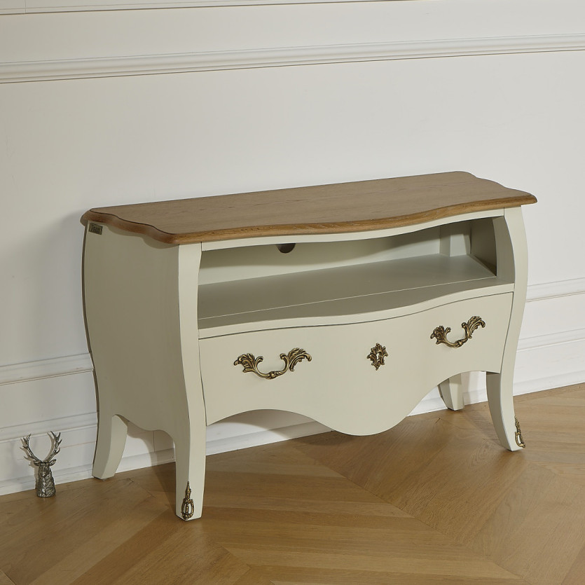 AQUITAINE – Meuble TV 100 cm style shabby chic, 1 tiroir, 1 niche, bois certifié FSC®
