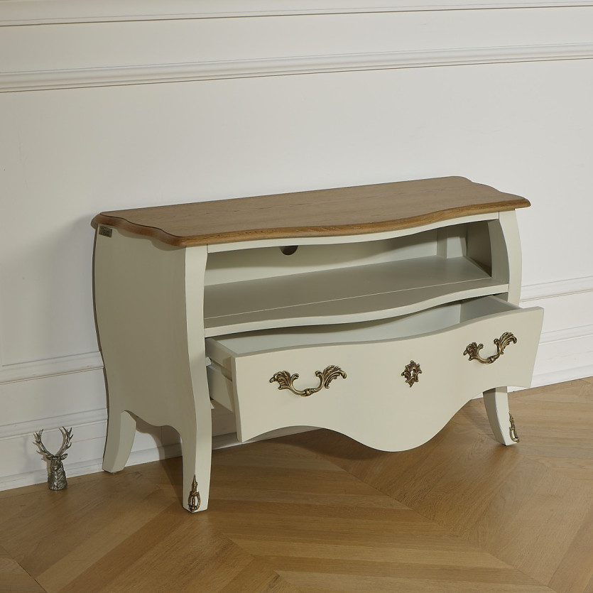AQUITAINE – Meuble TV 100 cm style shabby chic, 1 tiroir, 1 niche, bois certifié FSC®