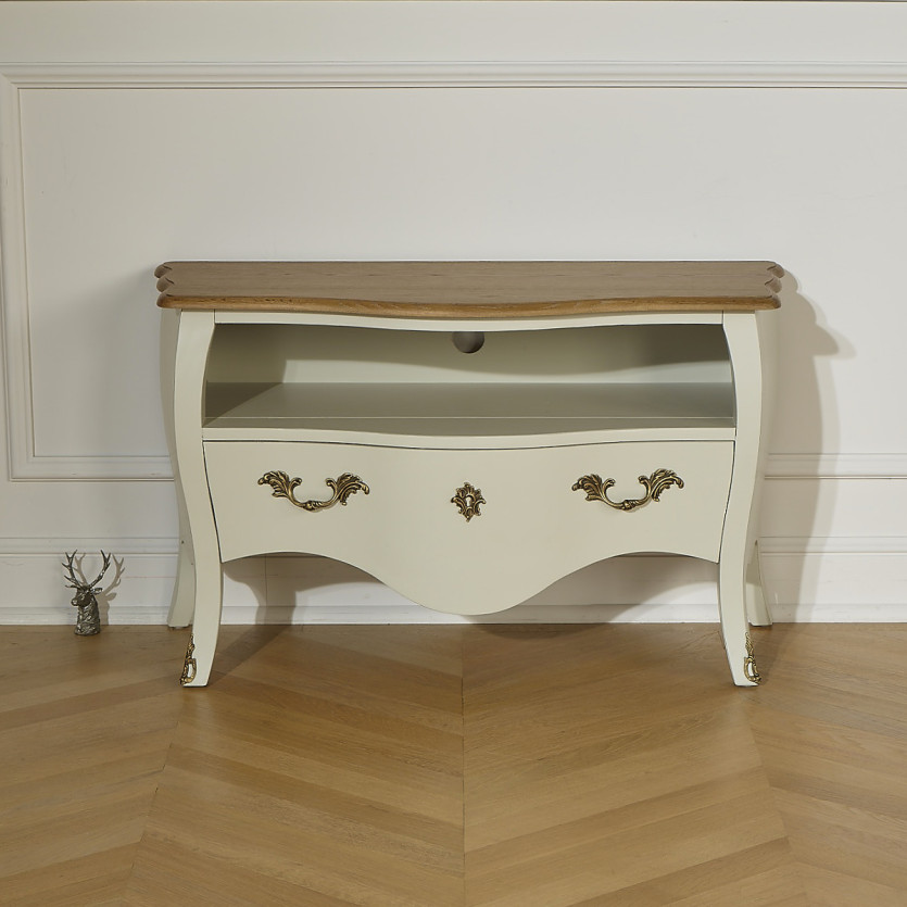 AQUITAINE – Meuble TV 100 cm style shabby chic, 1 tiroir, 1 niche, bois certifié FSC®