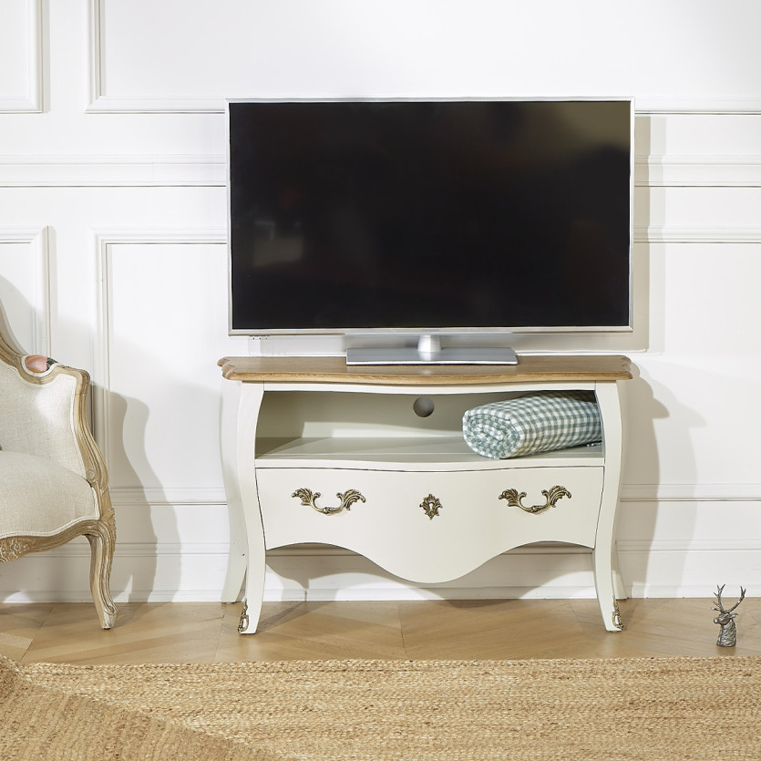 AQUITAINE – Meuble TV 100 cm style shabby chic, 1 tiroir, 1 niche, bois certifié FSC®