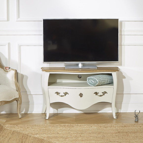 AQUITAINE – Mobile TV 100 cm stile shabby chic, 1 cassetto, 1 nicchia, legno certificato FSC®