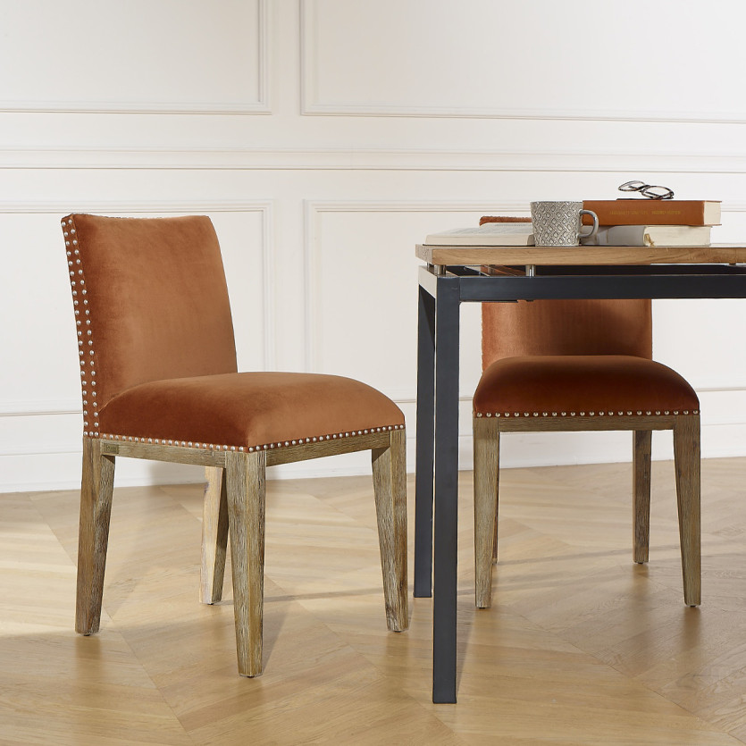 Lot de 2 chaises KENZA -  Style industriel en velours de coton et bois massif