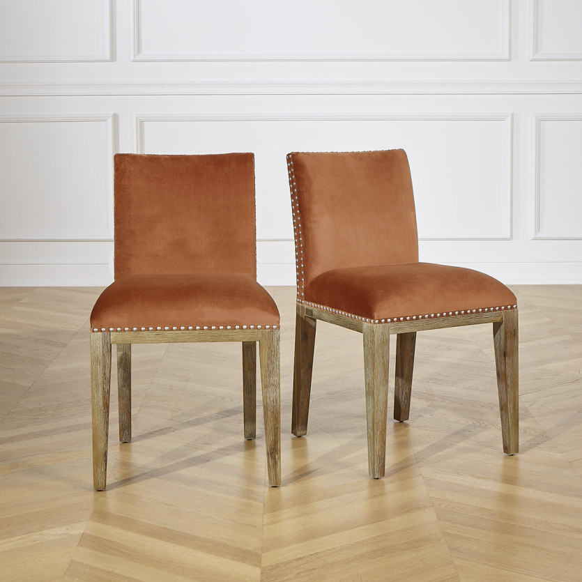 Lot de 2 chaises KENZA -  Style industriel en velours de coton et bois massif