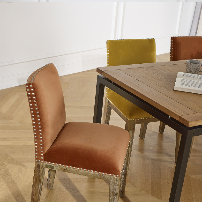Lot de 2 chaises KENZA -  Style industriel en velours de coton et bois massif