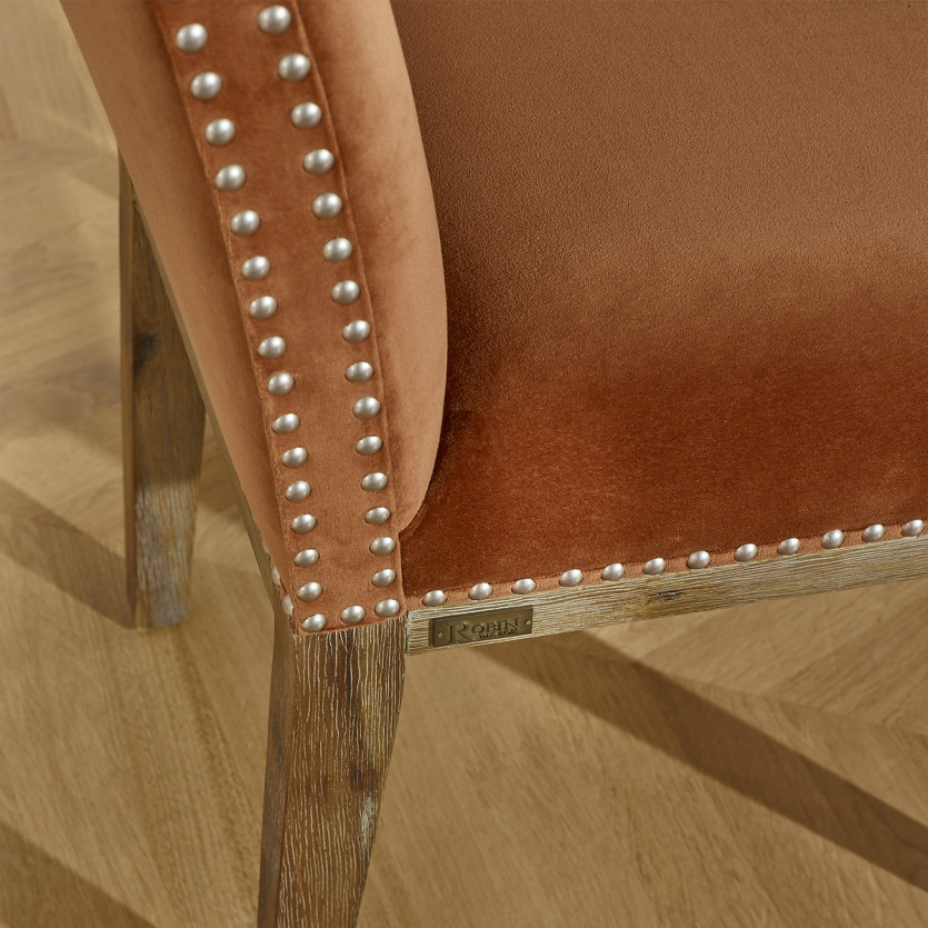 Lot de 2 chaises KENZA -  Style industriel en velours de coton et bois massif