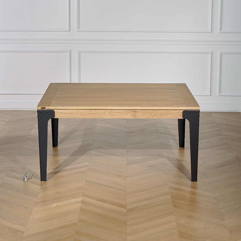 Table à manger carrée ATHENA -  Style industriel, pieds en métal noir, 8/10 couverts, bois certifié FSC®