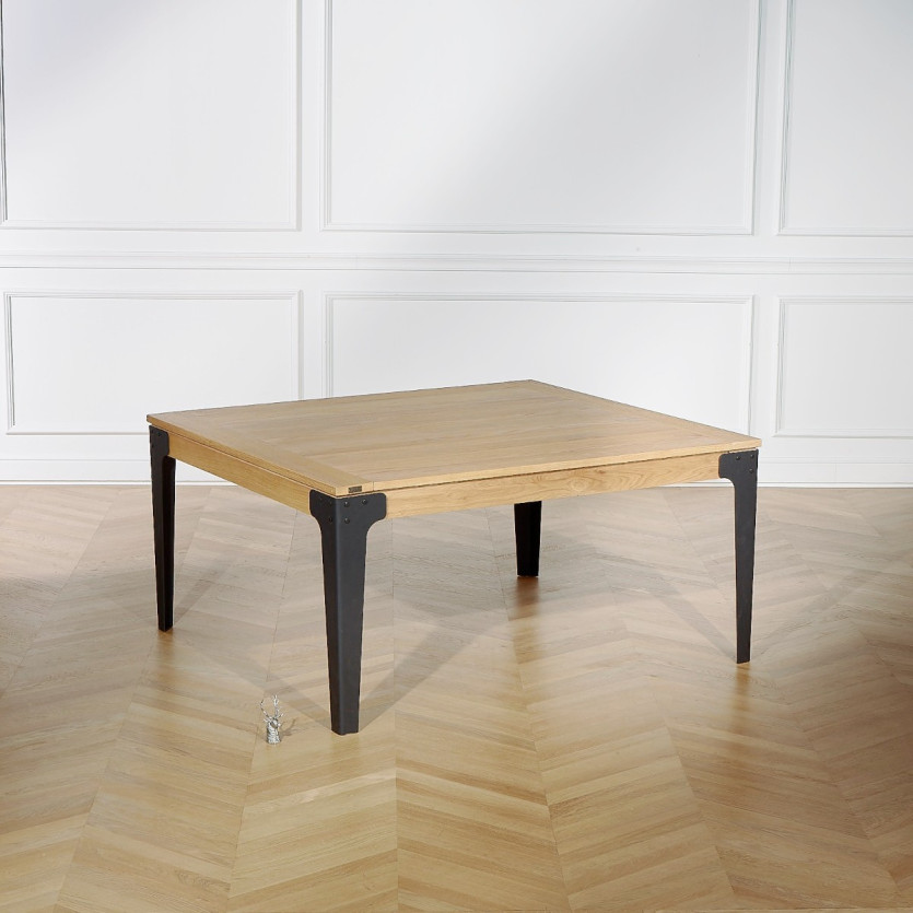 Table à manger carrée ATHENA -  Style industriel, pieds en métal noir, 8/10 couverts, bois certifié FSC®