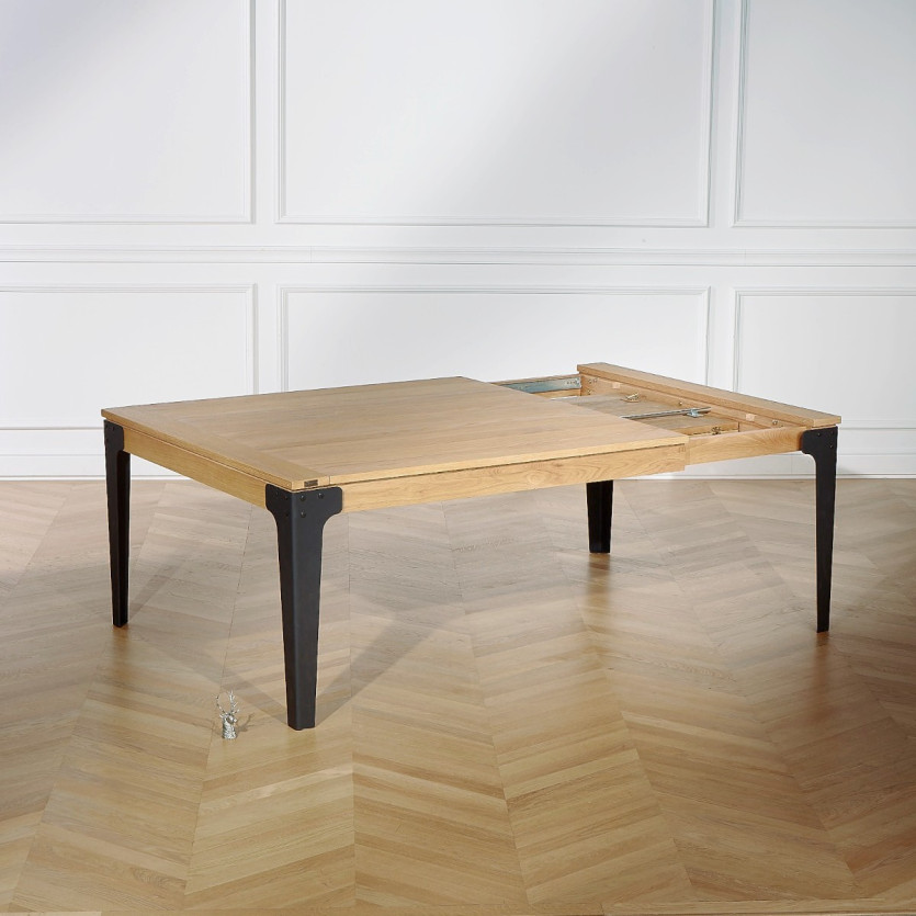 Table à manger carrée ATHENA -  Style industriel, pieds en métal noir, 8/10 couverts, bois certifié FSC®