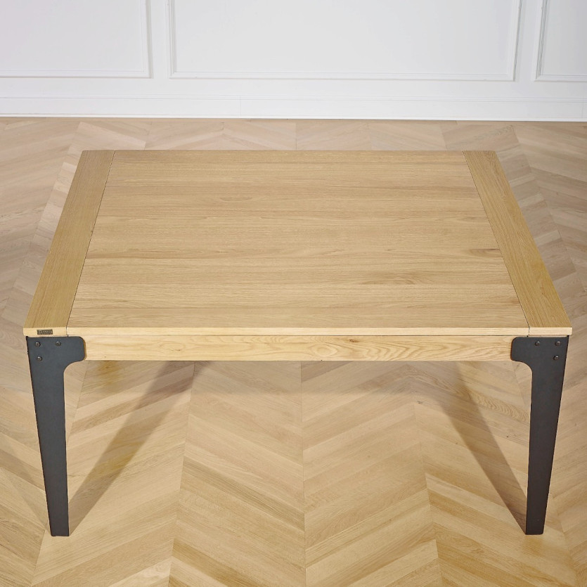 Table à manger carrée ATHENA -  Style industriel, pieds en métal noir, 8/10 couverts, bois certifié FSC®