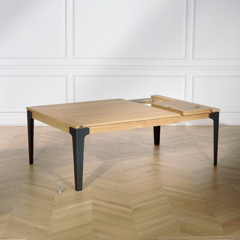 Mesa de jantar quadrada ATHENA - Estilo industrial, pés de metal preto, 8/10 lugares, madeira certificada FSC®