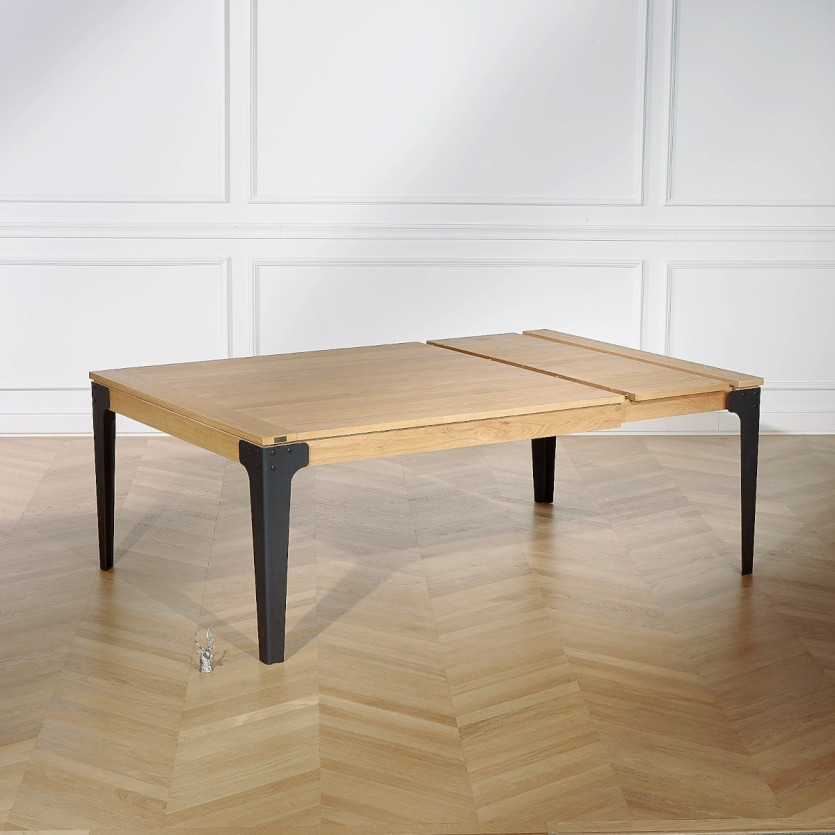 Table à manger carrée ATHENA -  Style industriel, pieds en métal noir, 8/10 couverts, bois certifié FSC®