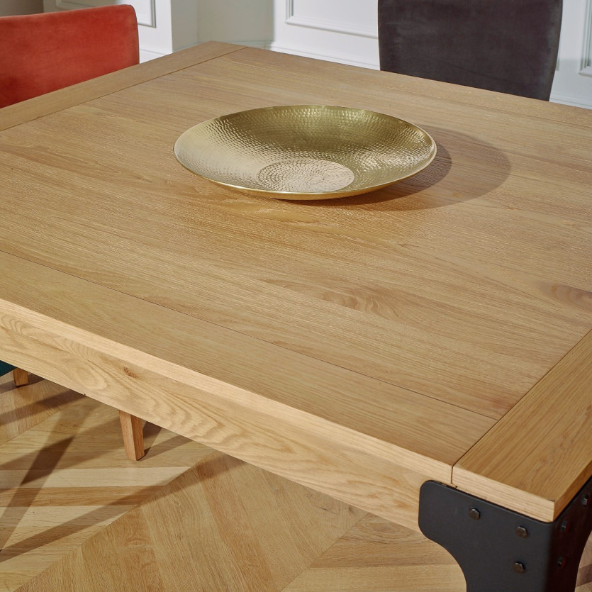 Table à manger carrée ATHENA -  Style industriel, pieds en métal noir, 8/10 couverts, bois certifié FSC®