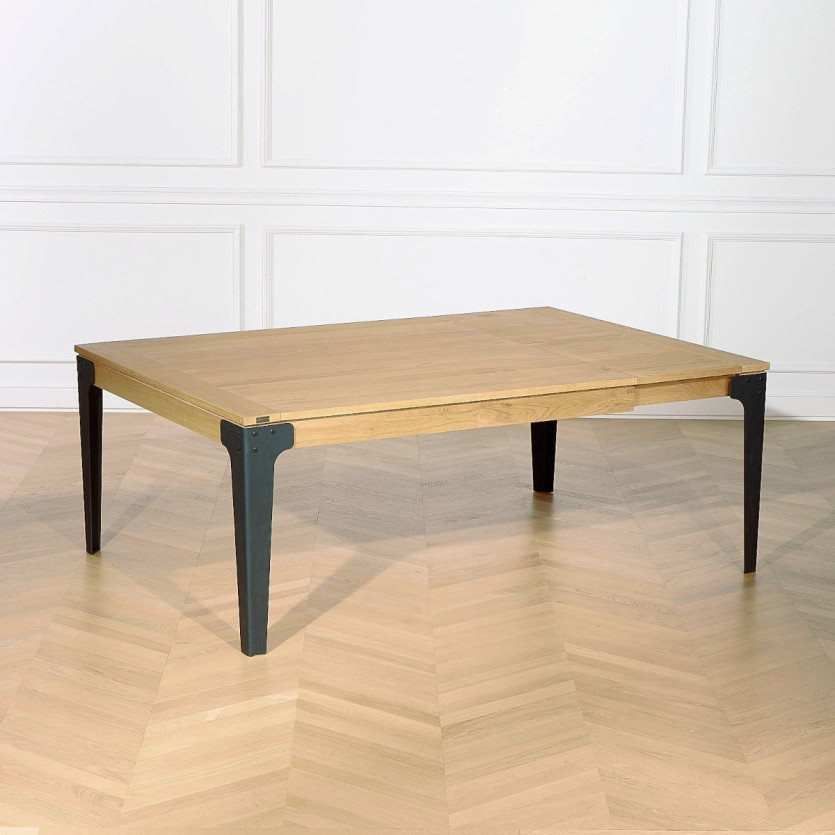 Table à manger carrée ATHENA -  Style industriel, pieds en métal noir, 8/10 couverts, bois certifié FSC®