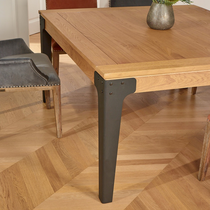Table à manger carrée ATHENA -  Style industriel, pieds en métal noir, 8/10 couverts, bois certifié FSC®