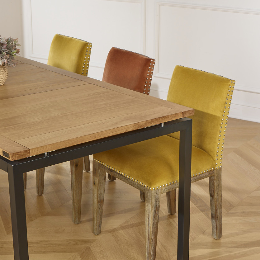 Conjunto de 2 cadeiras KENZA - Estilo industrial em veludo de algodão e madeira maciça