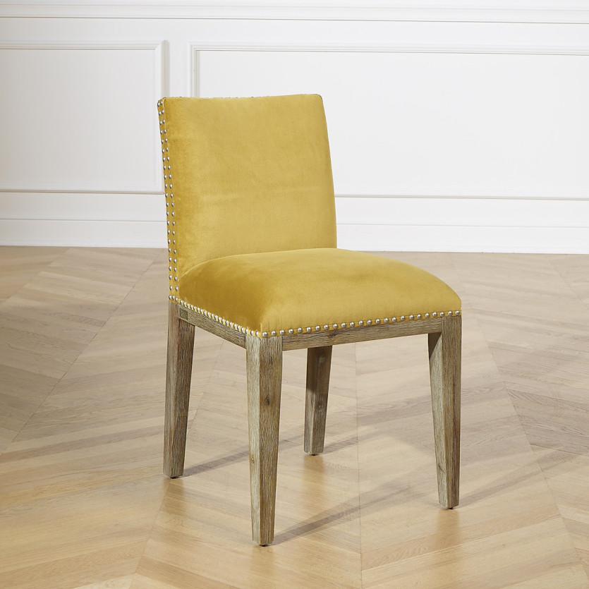 Lot de 2 chaises KENZA -  Style industriel en velours de coton et bois massif