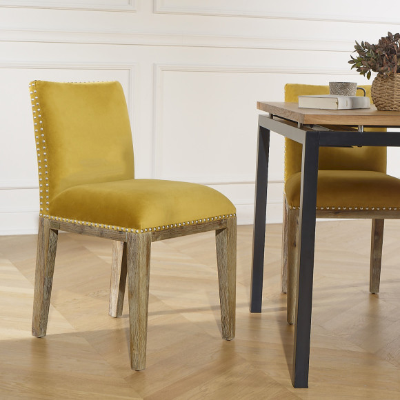 Lot de 2 chaises KENZA -  Style industriel en velours de coton et bois massif