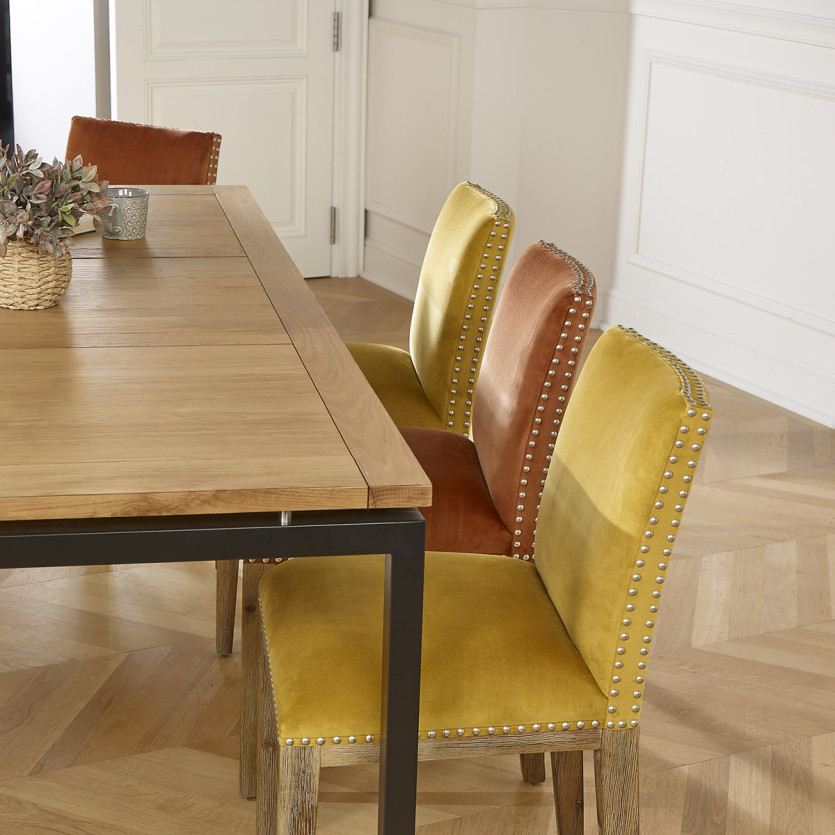 Conjunto de 2 cadeiras KENZA - Estilo industrial em veludo de algodão e madeira maciça