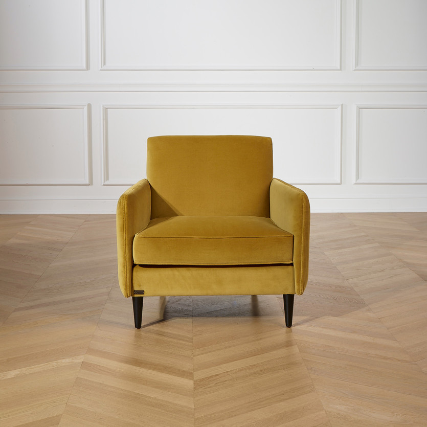 Fauteuil SANDOR - Style vintage en velours et bois, 1 place