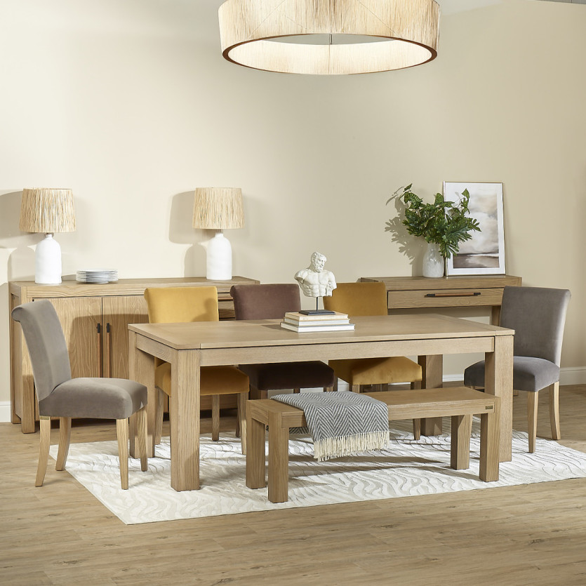 Table à manger extensible MEGÈVE - Style contemporain en chêne, 1 rallonge, 8/10 couverts, bois certifié FSC®
