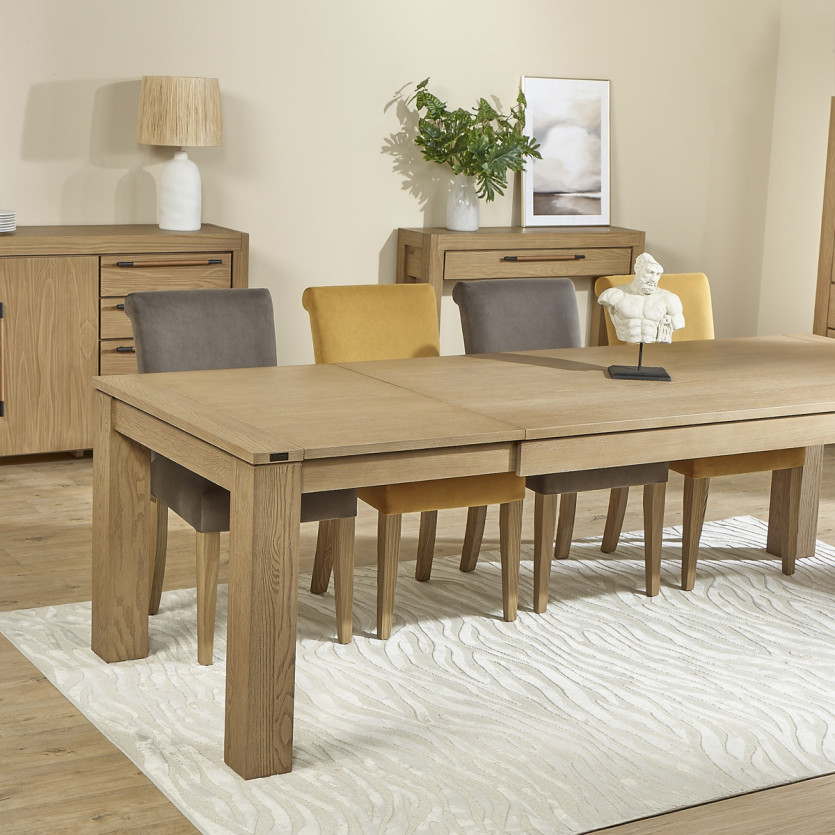 Mesa de comedor extensible MEGÈVE - Estilo contemporáneo en roble, 1 extensión, 8/10 cubiertos, madera certificada FSC®