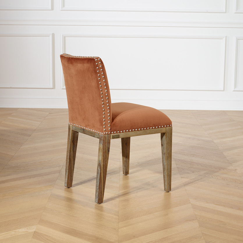Lot de 2 chaises KENZA -  Style industriel en velours de coton et bois massif