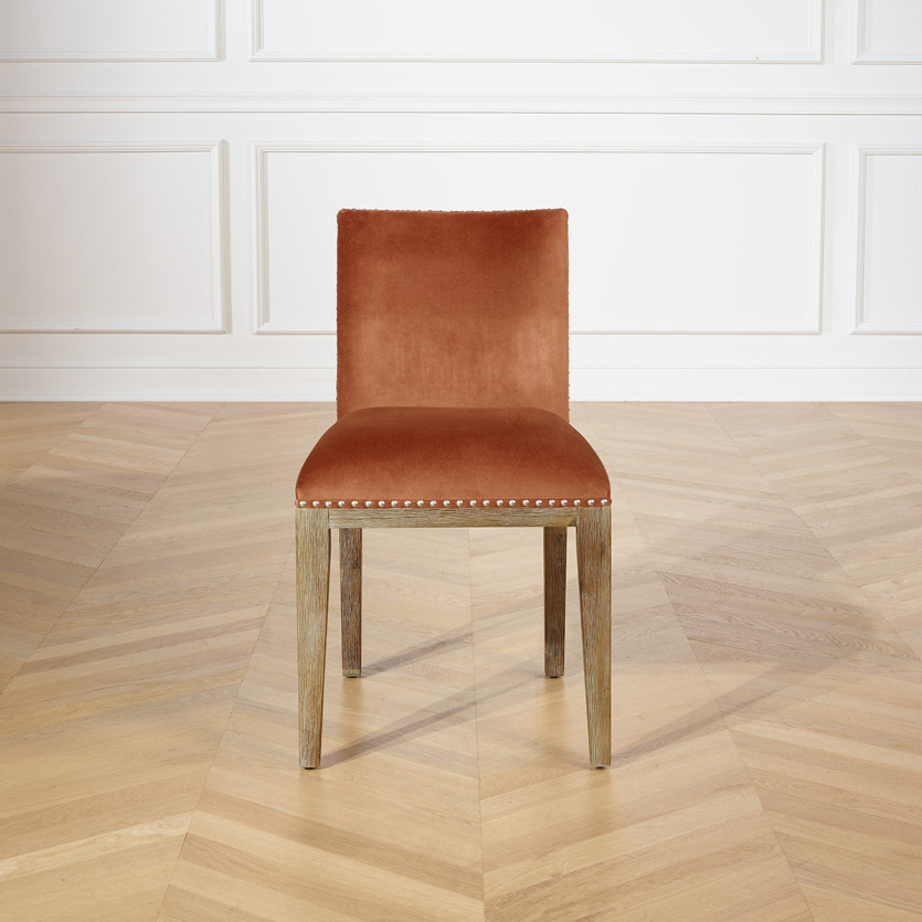 Lot de 2 chaises KENZA -  Style industriel en velours de coton et bois massif