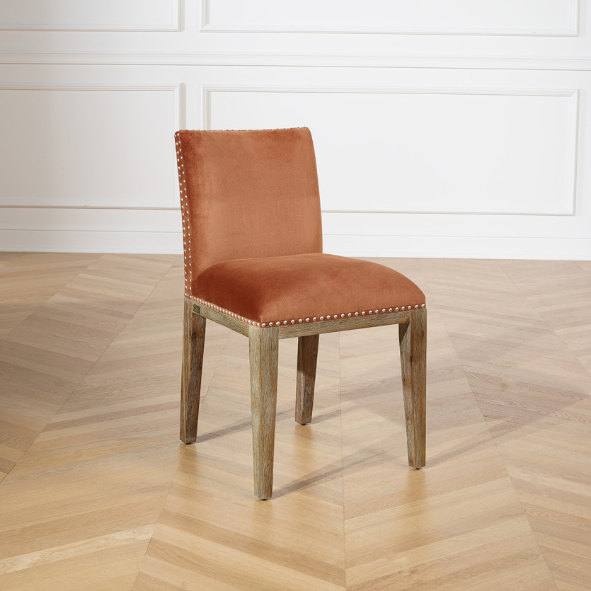 Lot de 2 chaises KENZA -  Style industriel en velours de coton et bois massif