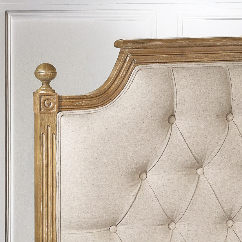 Tête de lit VENICE - Style shabby chic en chêne et lin coton, 160 cm, bois certifié FSC®