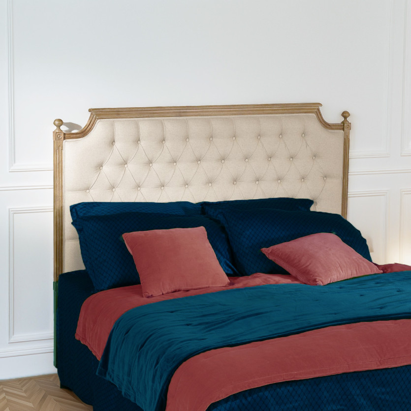 Tête de lit VENICE - Style shabby chic en chêne et lin coton, 160 cm, bois certifié FSC®