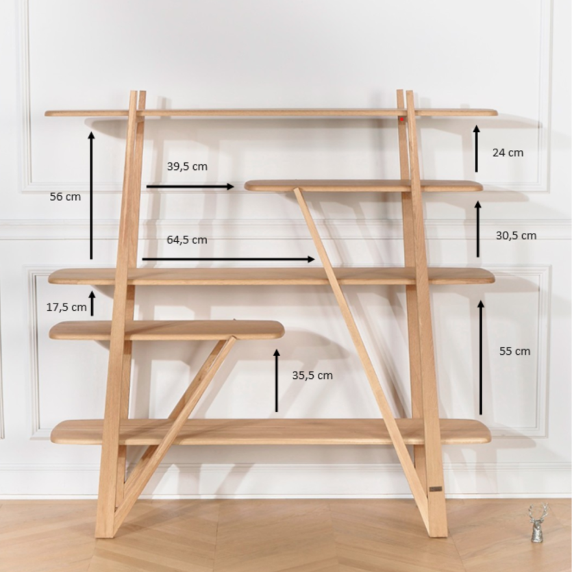 Étagère design FERNAND - Style contemporain en chêne massif, 5 étagères