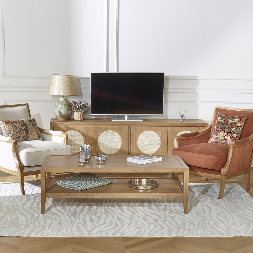 MONTANA - Salontafel in eigentijdse stijl van eikenhout, dubbele plank