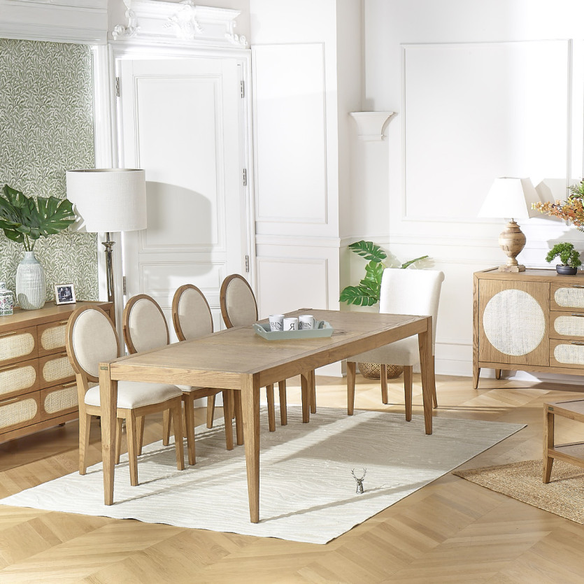 MONTANA – Lot de 2 chaises médaillon modernes en chêne massif et lin premium