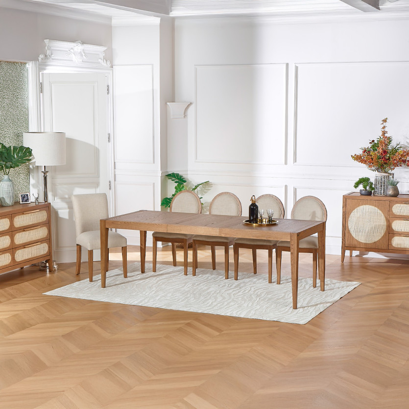 MONTANA - Set van 2 moderne medaillonstoelen van massief eiken en premium linnen