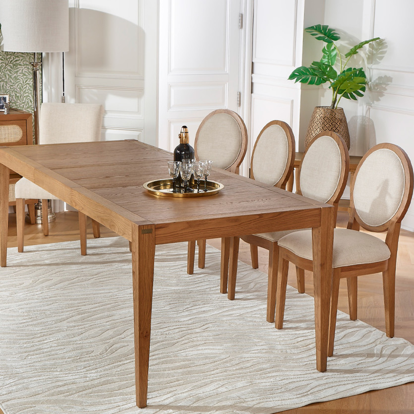 MONTANA – Set of 2 modern medallion chairs in solid oak and premium linen