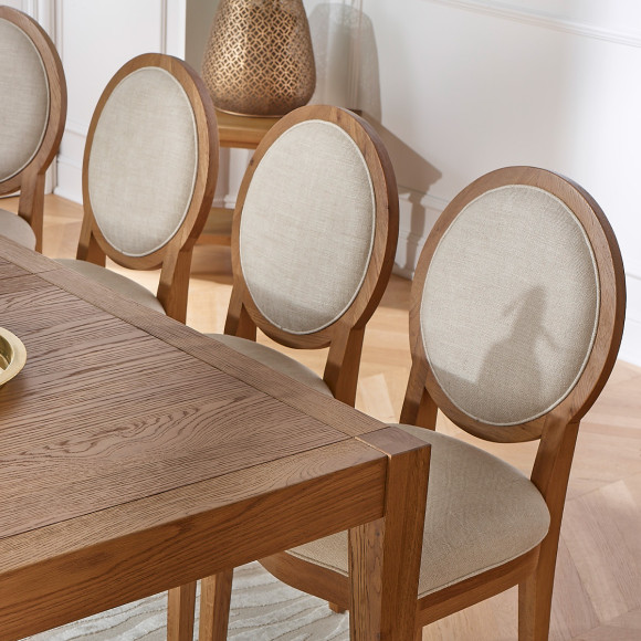 MONTANA – Set of 2 modern medallion chairs in solid oak and premium linen
