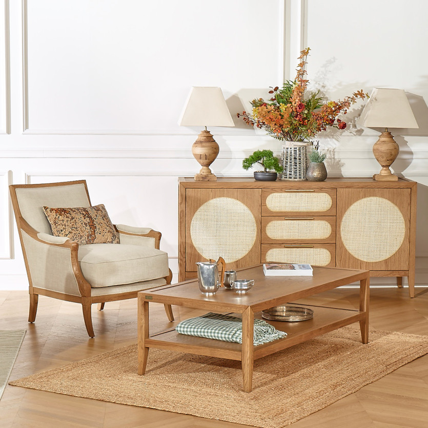 MONTANA fauteuil - Eigentijdse stijl in massief eikenhout en premium linnen