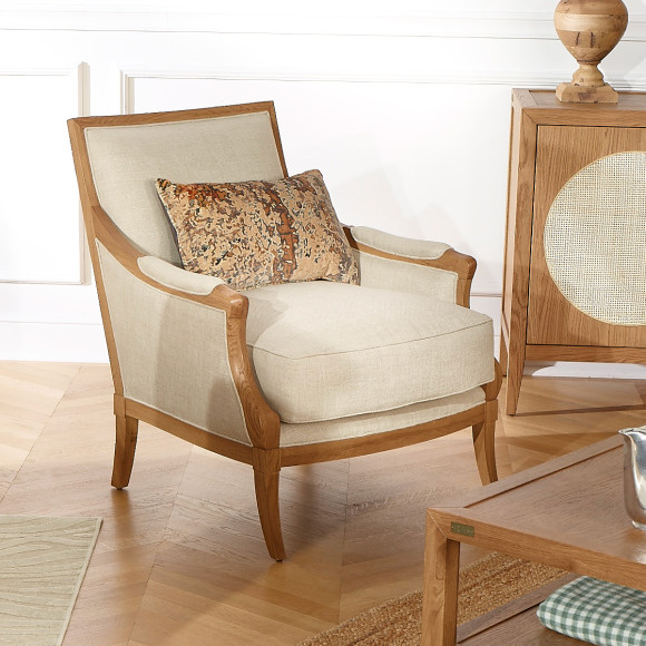 Fauteuil MONTANA - Style contemporain en chêne massif et lin premium