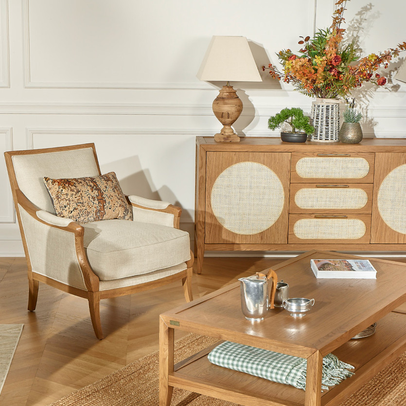 Fauteuil MONTANA - Style contemporain en chêne massif et lin premium