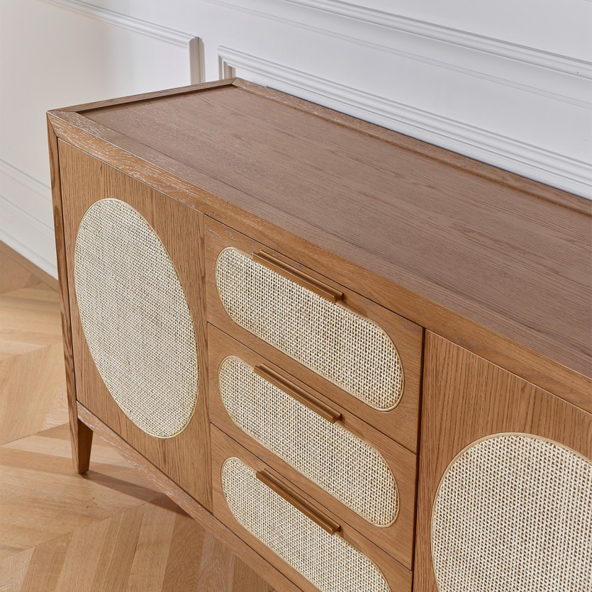 MONTANA - Grand buffet en chêne style contemporain, 2 portes, 3 tiroirs