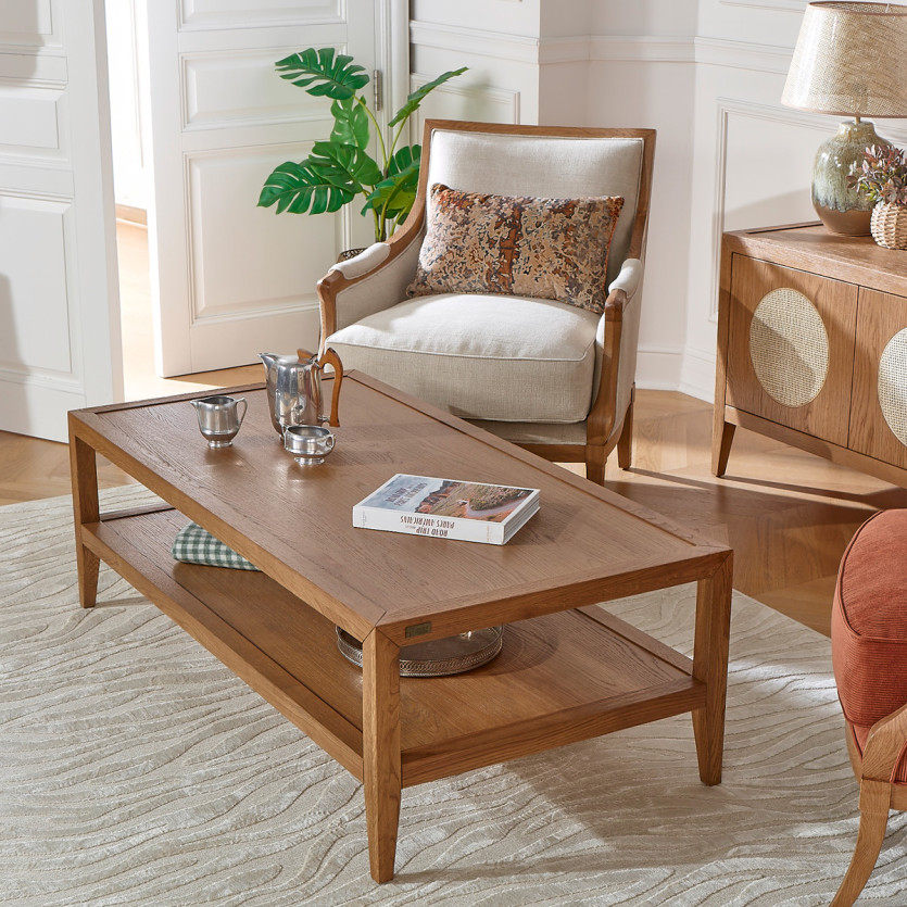 MONTANA - Salontafel in eigentijdse stijl van eikenhout, dubbele plank