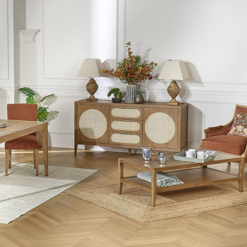 MONTANA - Salontafel in eigentijdse stijl van eikenhout, dubbele plank