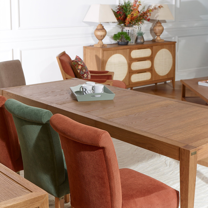 ALBA – Lot de 2 chaises modernes en hévéa massif et velours côtelé