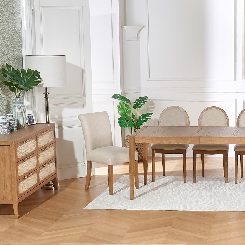 ALBA – Lot de 2 chaises confortables style shabby chic en hévéa massif et tissu polyester, bois certifié FSC®