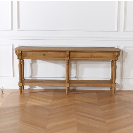 Großer Doppel-Konsole CLAUDE – Shabby Chic Stil, Eichenplatte, 2 Schubladen