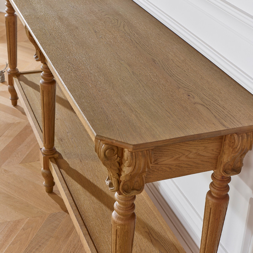 Large Double Console CLAUDE – Shabby Chic Style, Oak Top, 2 Drawers