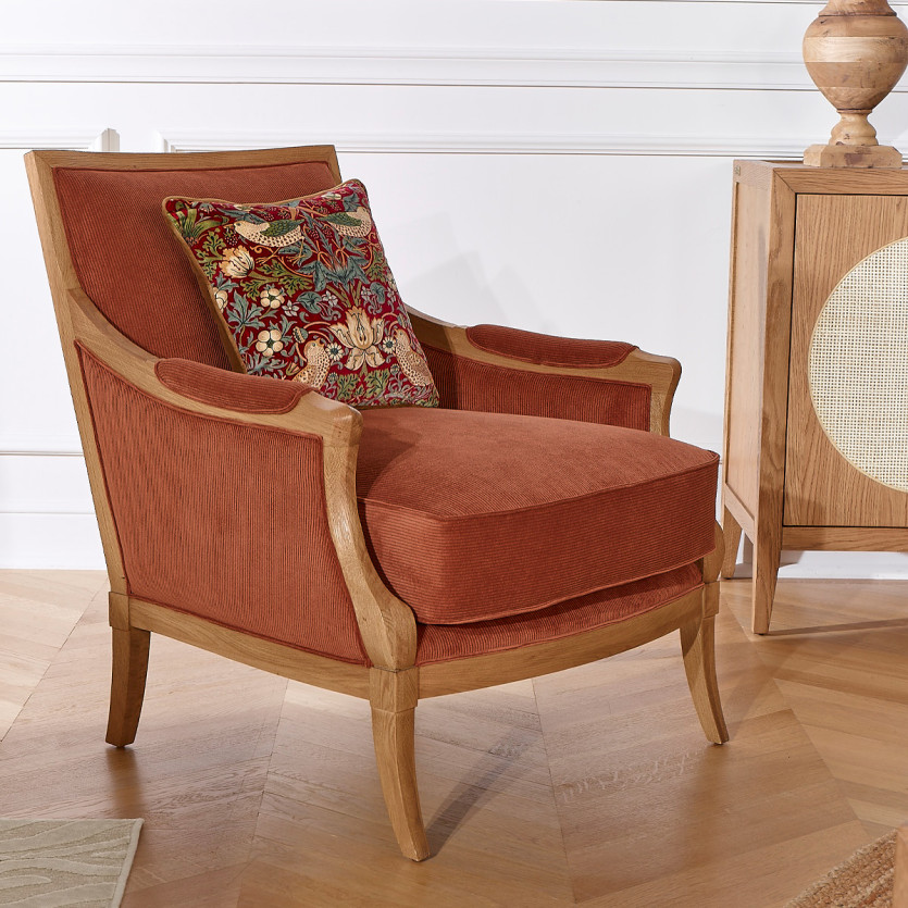 Sessel MONTANA - Zeitgenössischer Stil in Eiche und Cord-Samtstoff