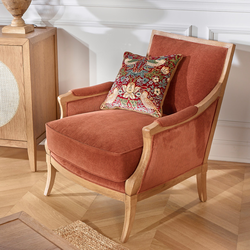 Fauteuil MONTANA - Style contemporain en chêne et tissu velours côtelé