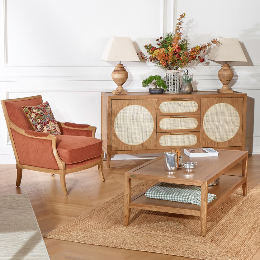 Fauteuil MONTANA - Style contemporain en chêne et tissu velours côtelé
